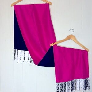 Franco Ferrari Beaded 100% Silk Dupioni Pashmina Reversible Long Wrap